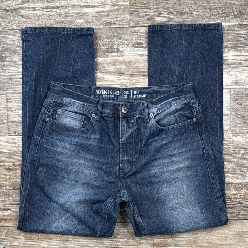 Vintage Genes Lived In Denim Men's Blue Jeans Slim Straight , 36X32